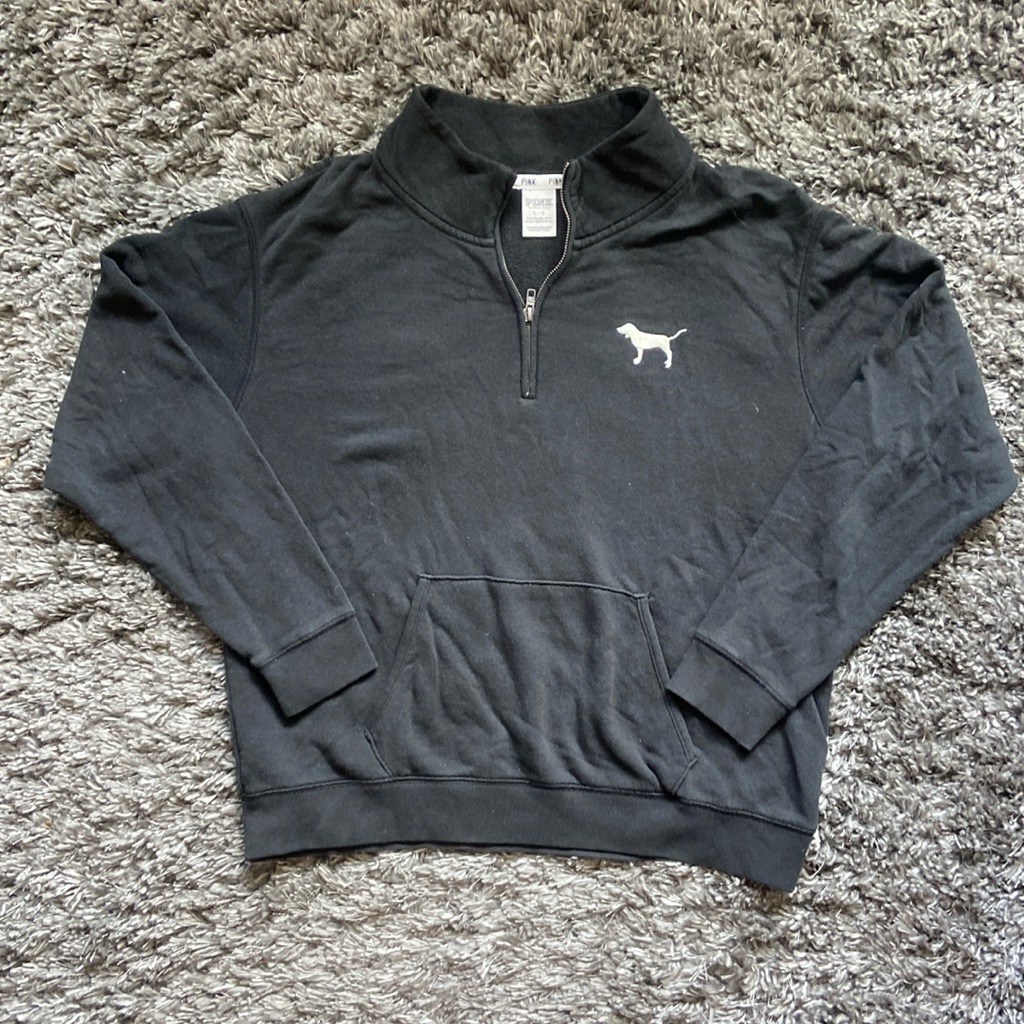 Victoria’s Secret Pink Black Half Zip Up Hoodie Size L